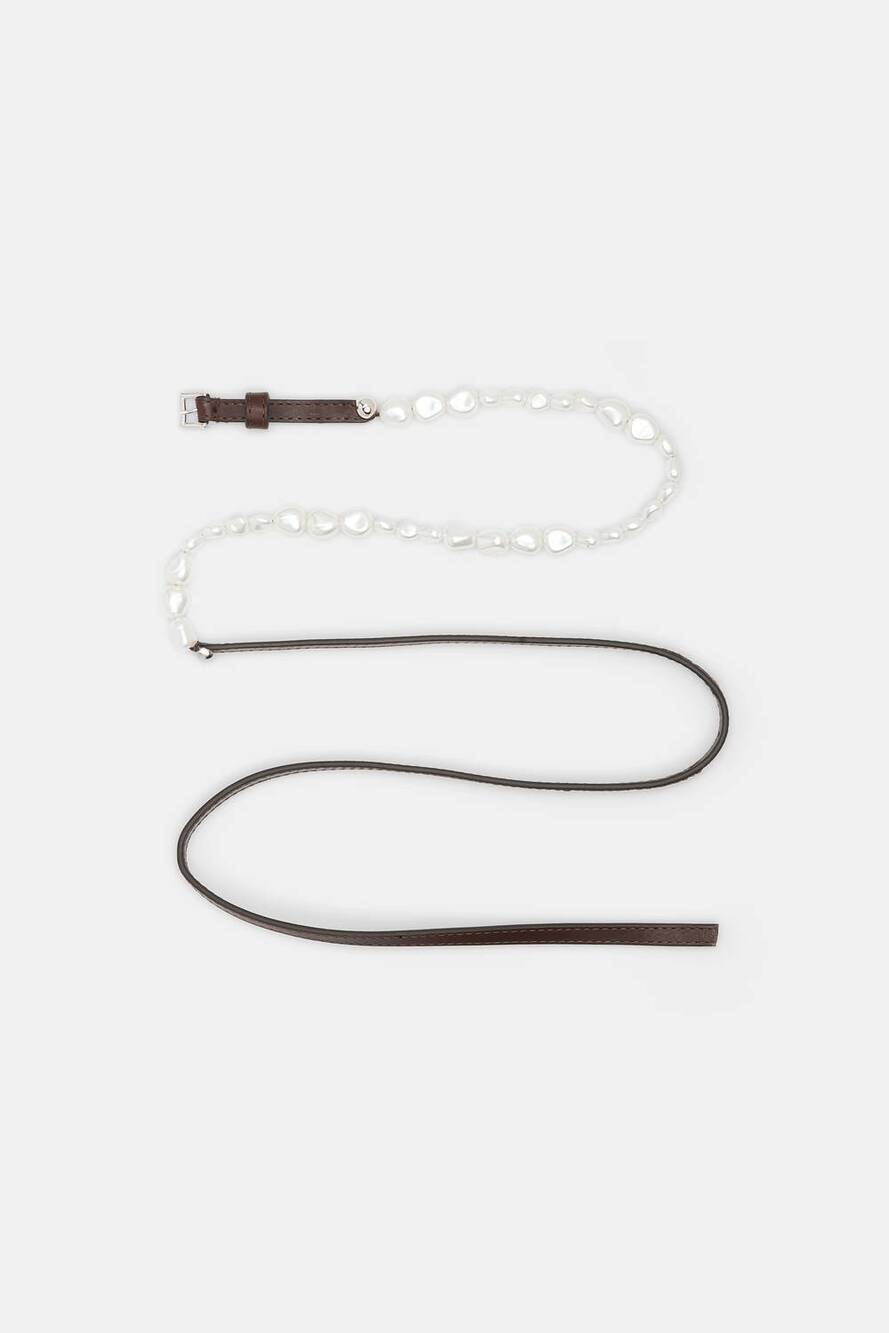 NEW DOROTHEE SCHUMACHER women's pearl and leather belt in brown
